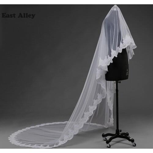 Veu De Noiva Layer one White Ivory Bridal Veil Chapel length 270cm Lace Edge Wedding Accessories Veils Velos De Novia