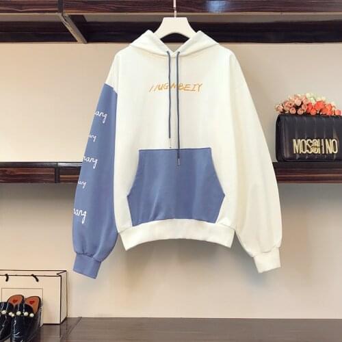 Plus Size Women Hoodies Leisure Letter Printed Patchwork Sweatshirt Long Sleeve Hooded Pullovers 2021 Korean Sweatshirt Tops 4XL