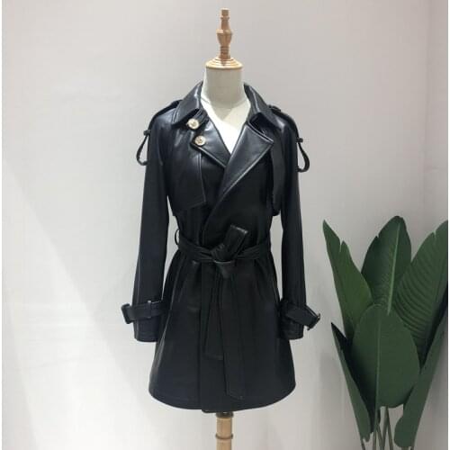 Hot Sellers Woman Coats 100% Natural Sheepskin Leather 2019 Fashion Sheepskin Leather Windbreaker Female Jackets Belt Decoration