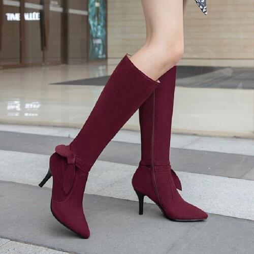 2020 Faux suede High heels Women thigh high boots Elegant thin heeled Stretch knee boots Autumn Winter Long boots 33-43