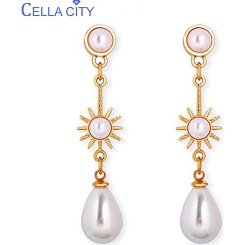 Cellacity Water Drop Shaped Pearl Earrings for Women Long Style Ear drops Korean Vintage Style Female Silver 925 Jewelry Party