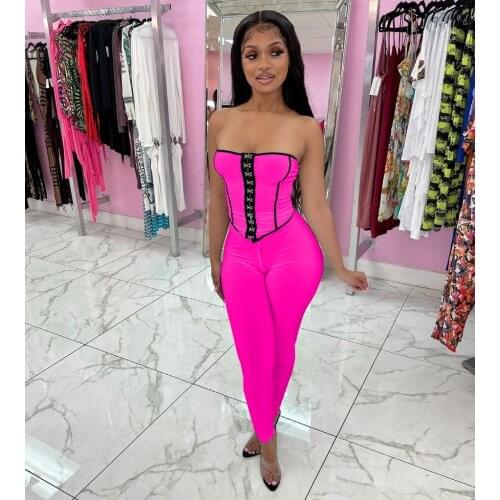 2021 Best Quality Famous Brand 2 pcs Women Set Solid Slash Neck Tops Long Pants Summer Sexy Outfits