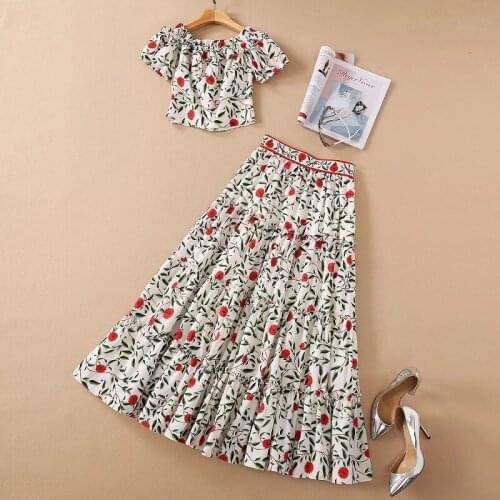 Crop Sets 2021 Spring Summer Fashion Long Skirt Suit High Quality Women Charming Floral Print Crop Tops+High Waist Maxi Skirt