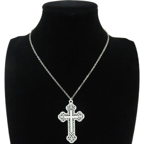 Q1790 19-1 Vintage Alloy 54mm Flat Heart Cross Pendant Long Chain Collar Necklace 18"Handmade Making Fit Women Men Jewelry