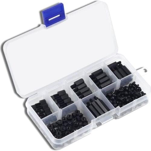 180Pcs M3 Black Nylon Spacers Hex Nut Screw Stand-off Plastic Accesories Assortment Kit