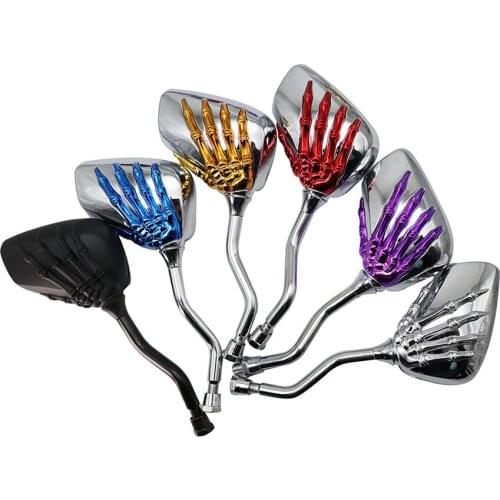 2PCS Motorcycle Skeleton Skull Hand Claw Shadow Rearview Side Mirrors 8mm 10mm Universal Fit For Harley Honda Suzuki Kawasaki