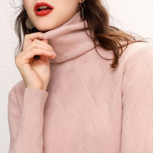 2020 Pink Long Sleeve Women Wool Knitted Turtleneck Soft Sweater And Pullovers Pull Femme Tricot