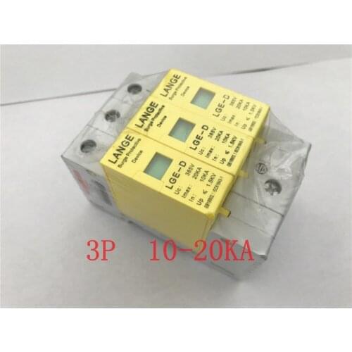 3P 10-20KA Surge Protective Yellow Over Voltage Lightning Arrester Protection Din-rail mount