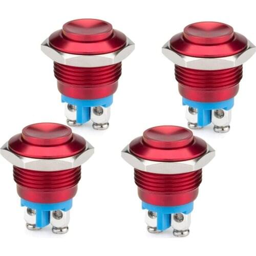 4PcsDC6V/12V/36V/125/250V3A16mmMetal Push Button Switch Momentary Screw Terminal Button with Packof4 Red for Industrial Boat Car