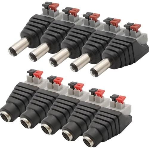 5.5x2.1mm DC Male Female Wire Connector 2.1*5.5mm No Screws DC Power Plug Jack Adapter for 3528/5050 LED Strip CCTV Camera