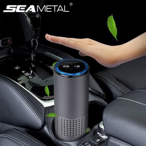 Car Air Purifier HEPA Filter Car Air Purifier Air Anion Interior Auto Cleaner Freshener Move Sensor LED Display Mini Portable