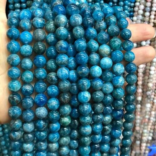 Natural Blue Apatite Stone Beads Smooth Round Loose Spacer Beads For Jewelry Making DIY Bracelet Necklace 15''Inches 6/8/10mm