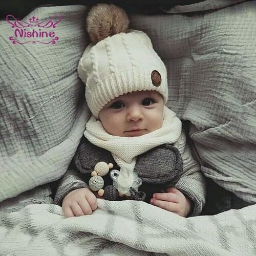 Childrens Solid Color Furball Hat and Scarf Two Piece Set Soft Comfortable Knitting Wool Caps Infant Headwear Photography Props