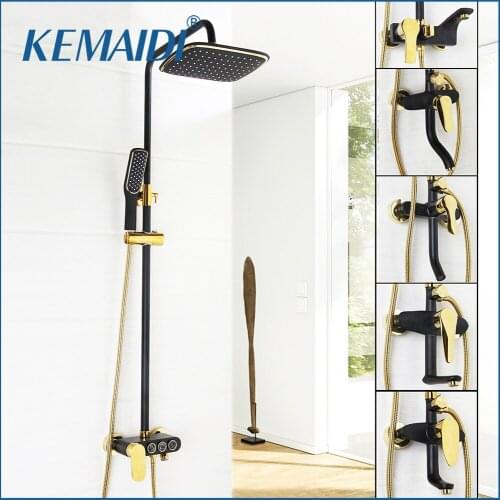KEMAIDI New Arrival Bathroom Black Shower Set Wall Mounted Rainfall Shower Mixer Tap Faucet 3-functions Mixer Valve Good Quality