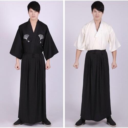 3 Piece Set Japanese Kimonos Traditional Clothing Samurai Cosplay Costume Men Vintage Long Kimono Summer Style Cotton Yukata