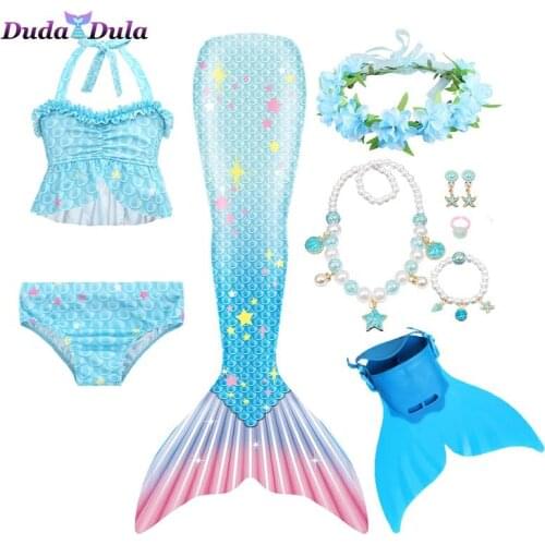 Girls Mermaid Tail Princess Dress with Monofin Kids Swimmable Mermaid Costume Cosplay Swimsuit Bikini Holiday Set Swimsuit 3-9Y