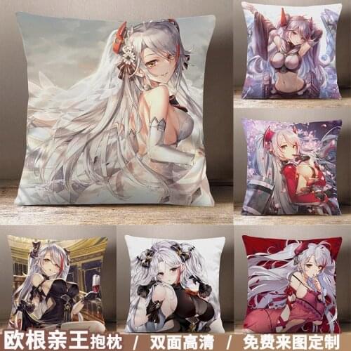 Anime Azur Lane Prinz Eugen Swimsuit Cartoon Square Throw Pillow Cosplay Siesta Short Plush Sofa Cushion Xmas Gifts 45*45cm