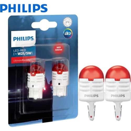 2pcs Philips Ultinon Pro3000 SI 12V W21/5W BA15s Red Color Turn Signal Lamps Stop & Tail Light Reverse Bulbs 11066U30RB2
