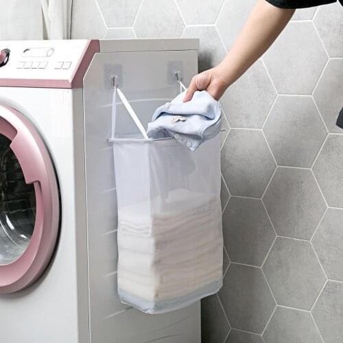 Hot Simple Hanging Laundry Basket Clothing Organizer Foldable Laundry Hamper Laundry Bag Kids Toy Storage Buckets with Hooks