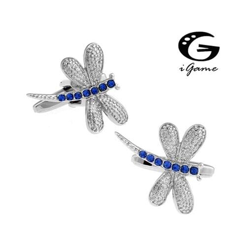 Metal Blue Crystal Dragonfly Style Novelty Gift For Man Cuff Links
