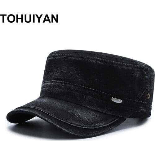 Top Level Washed Cotton Military Hats for Men Retro Gorra Army Cap Outdoor Sunscreen Flat Top Hat Male Bone Adjustable Cadet Cap