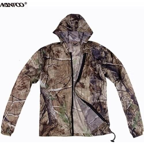 Spring Summer Men Outdoor Fishing Sunscreen Jacket Bionic Tree Camouflage Hunting Clothes Quick drying Breathable Hoodie coat