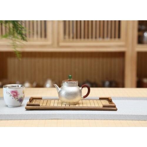 Silver pot 999 sterling silver handmade tea set Japanese retro teapot kettle home tea ceremony Kungfu tea set 120ml