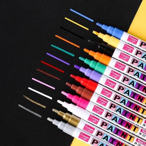 12 Colors 2.0mm Extra fine point paint marker non-toxic permanent marker DIY art marker car tyre pen school and office supplies
