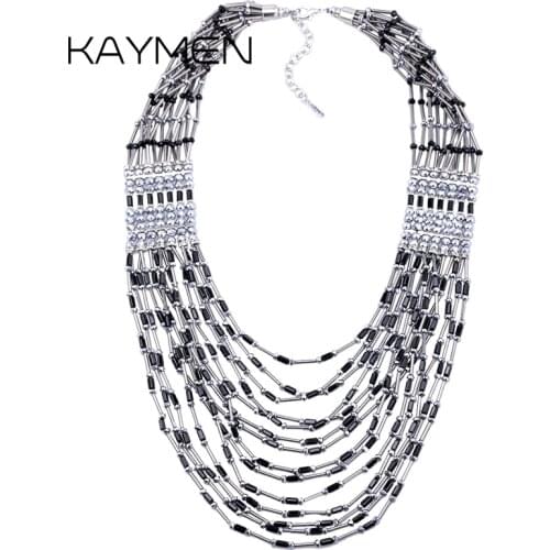 New Arrivals Luxury Crystal Multi Layers Long Chains Necklace for Girls Charm Beads Strands Statment Necklace Bijoux NK-01651