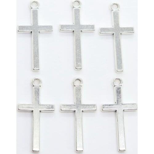 Wholesale 40pcs Tibetan Silver Smooth Cross Charms Pendants Beads 13x32mm DIY Bracelets Jewelry Findings