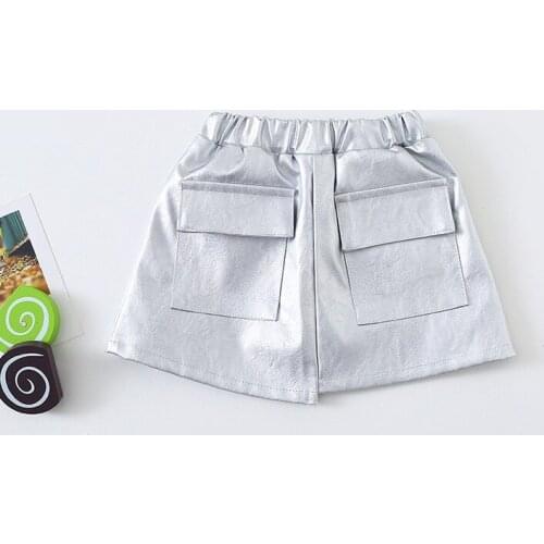 Autumn Girls PU Skirt Baby A Line Skirt Kids Children Streetwear Fake Leather Elastic Waist Tutu Skirt with Pocket 80-120cm