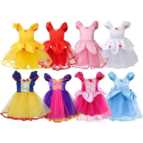 Girls Princess Cosplay Dresses Party Gift Little Kids Snow White Mesh Ball Gown Birthday Costume Children Summer Casual Dress
