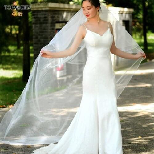TOPQUEEN V17 Bridal Veils Cover Front and Back Two Tier Minimalist Wedding Veil with Blusher Bridal Veil with Comb Pencil Edge
