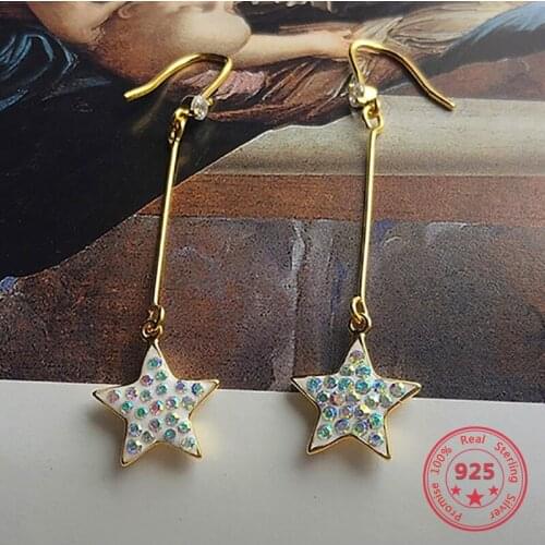 Silver 925 Trendy Colorful Crystal Star Dangle Earrings Wedding Gold Drop Earings Fashion Jewelry