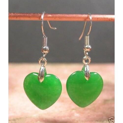 Free Shipping Natural Green Jade Emerald Heart Shape 925 Sterling Earrings