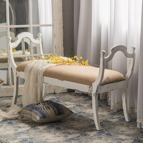 Retro Distressed Creative Design Solid Wood Home Long Shoe Changing Stool Bedroom Bed End Bedside Couch Fabric Chaise