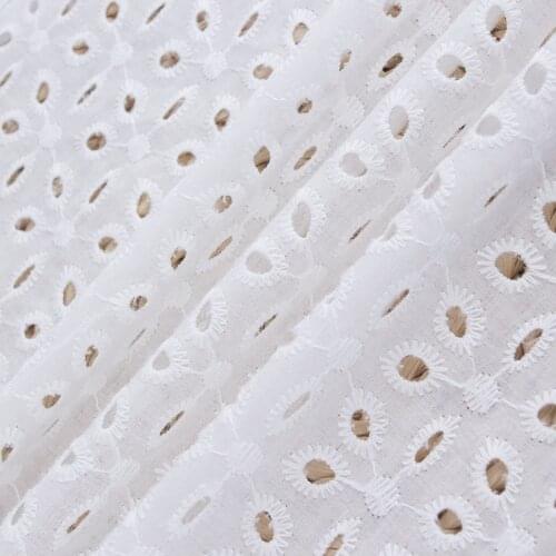 Soft White Pure Cotton Fabric Voile Eyelet Embroidery Cotton Fabric for Dress,Shirts,Children Cloth,Curtain,Decor, by the yard