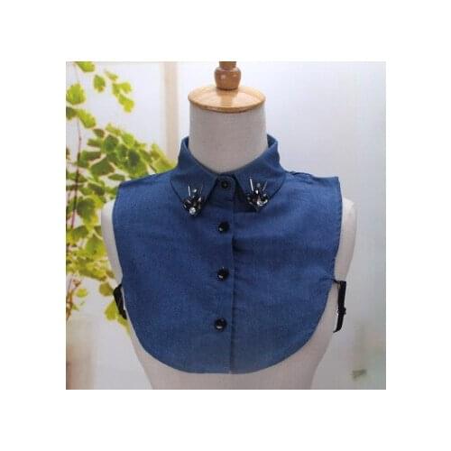 Denim Jeans Beading Womens Fake Collar Blue Shirt Detachable Shirt Sweater False Collars