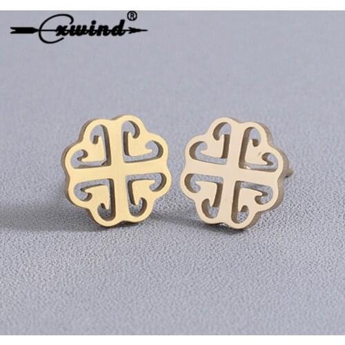 Cxwind Charmed Four Heart Leaf Stud Earrings Stainless Steel Cut Arrow Cross Earring Fashion Gold Jewelry Women Accessories