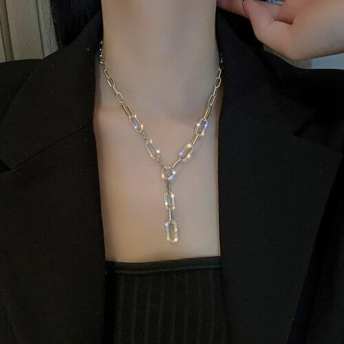 Vintage Fashion Geometric Crystal Choker Necklaces for Women Long Chain Rhinestone Necklaces Statement Jewelry Gifts