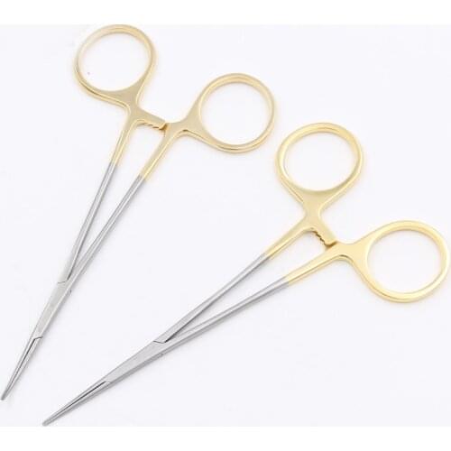 Gold handle stainless steel microscopic hemostatic forceps plastic double eyelid surgery tool straight elbow medical vascular fo