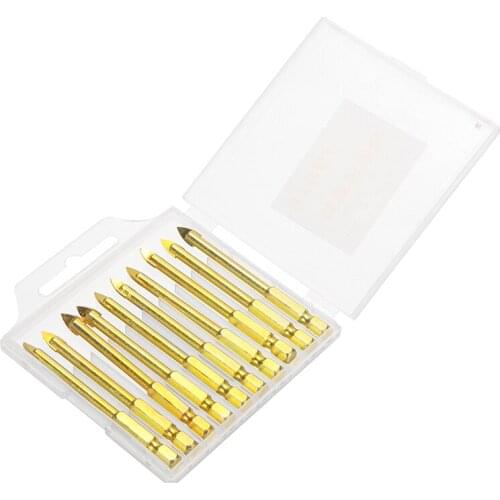 1set Triangular Drill Hex Shank Glass Drill Bits Set Titanium Coated Ceramic Tile Marble Mirror Glass Drilling Hole Tools