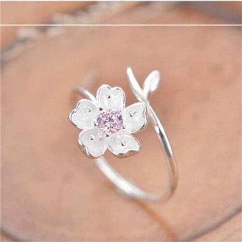 1Pc Sakura Flowers Branches Shell Flowers Open Ring Charming Cherry Blossom Adjustable Rings Womens Jewelry