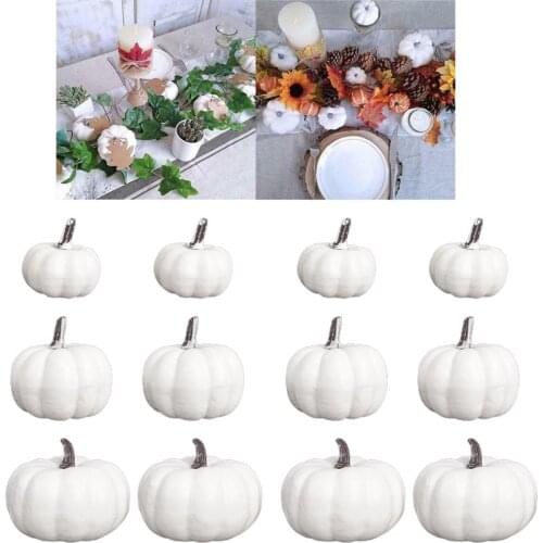 12Pcs Realistic Fall Harvest Small White Mini Artificial Foam Pumpkins for Halloween, Fall and Thanksgiving Decorating