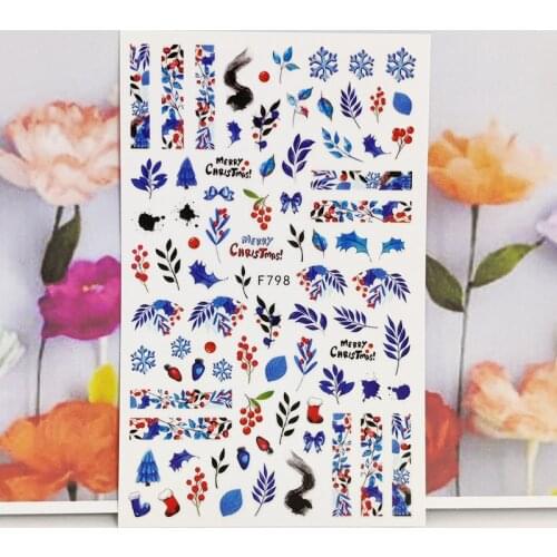 3D Stickers for Nails Blue Grass Leaf Flowers Design Fashion Manicure Sticker Accessories Cute Cartoon Nail Art Decoration