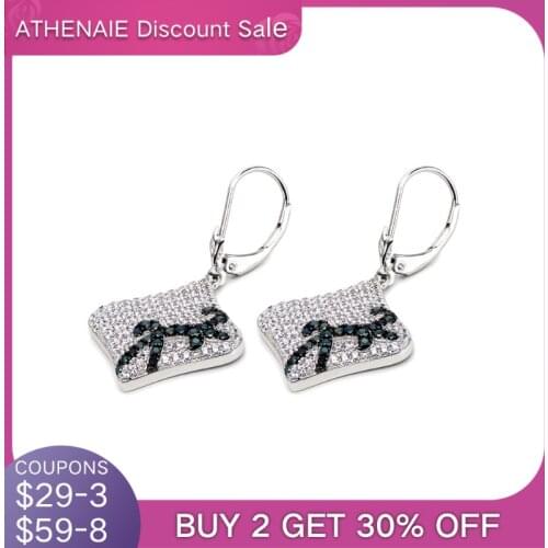 ATHENAIE 925 Sterling Silver with Clear & Black CZ Square Drop Earrings Bohemian Party Gift S925 Earrings Jewelry