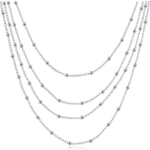 925 Sterling Silver Fashion Jewelry Multi-Line Smooth Beads Necklace For Women Wedding Birthday Charm Jewelry Gifts