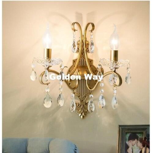 Free Shipping American Country Crystal Wall Lamp Nordic Crystal Wall Lamp Lustres Vintage Sconce Golden Clear Crystal Wall Light