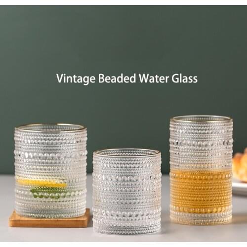 Free Shipping Vintage Beaded Water Glass,Iced Beverage Glass,Double Old Fashion Glass, Cocktail Glass