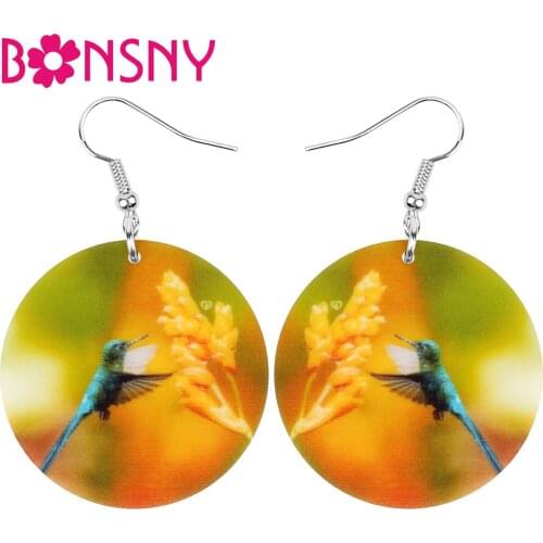 Bonsny Acrylic Orange Round Hummingbird Earrings Bird Animal Dangle Drop Jewelry For Women Girls Birthday Trendy Gift Accessory
